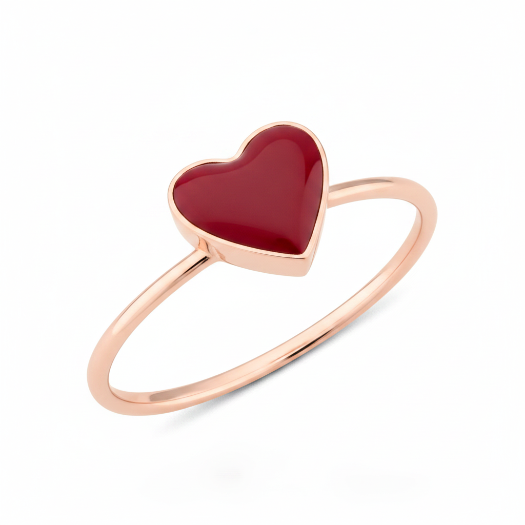 rose gold Cora heart ring on a white background