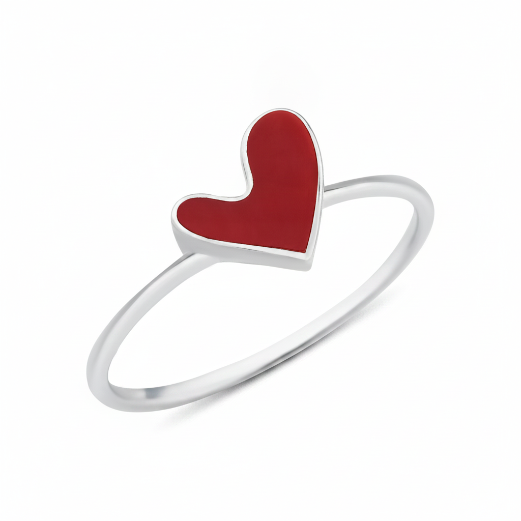 white gold Cora heart ring on a white background