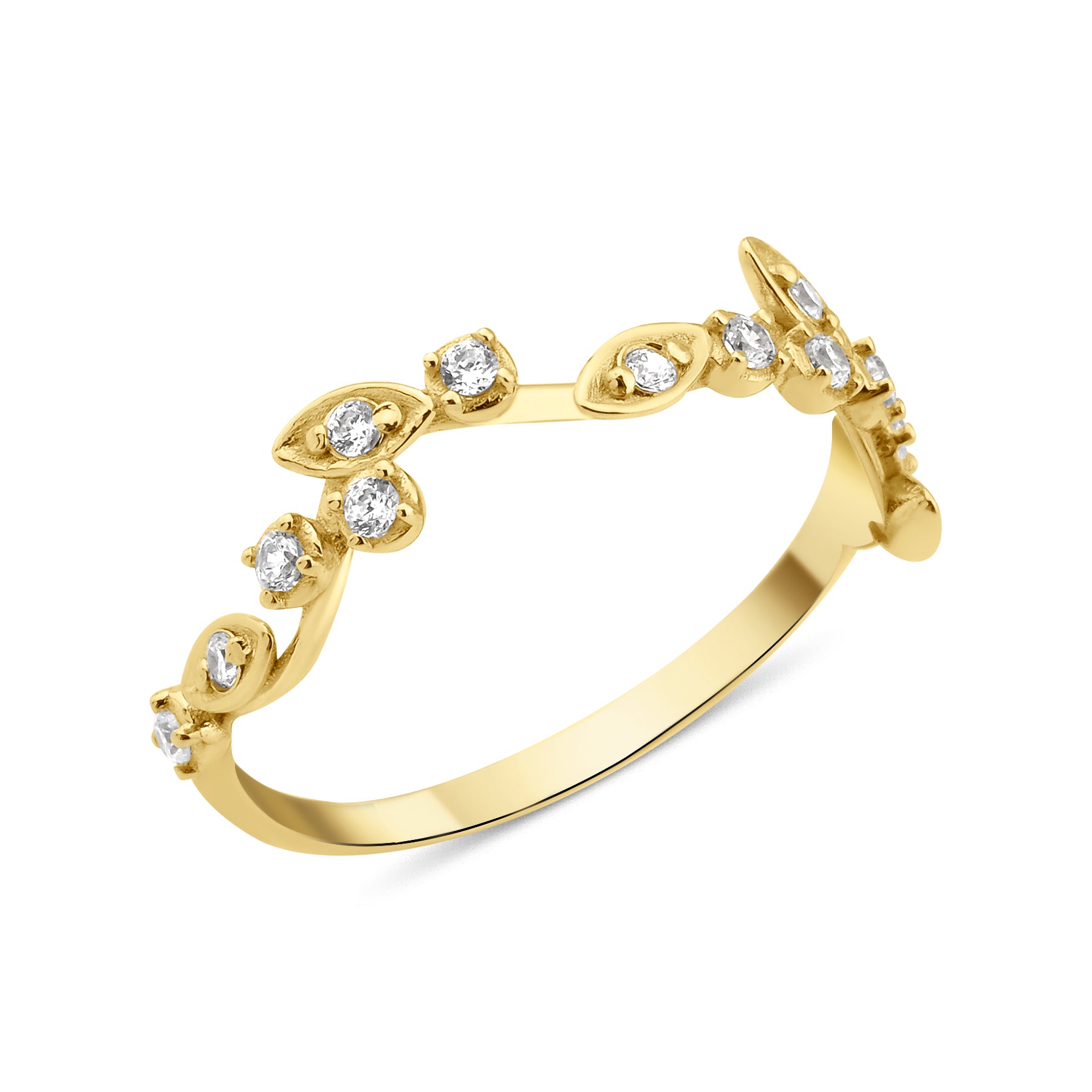 yellow gold vine ring on a white background