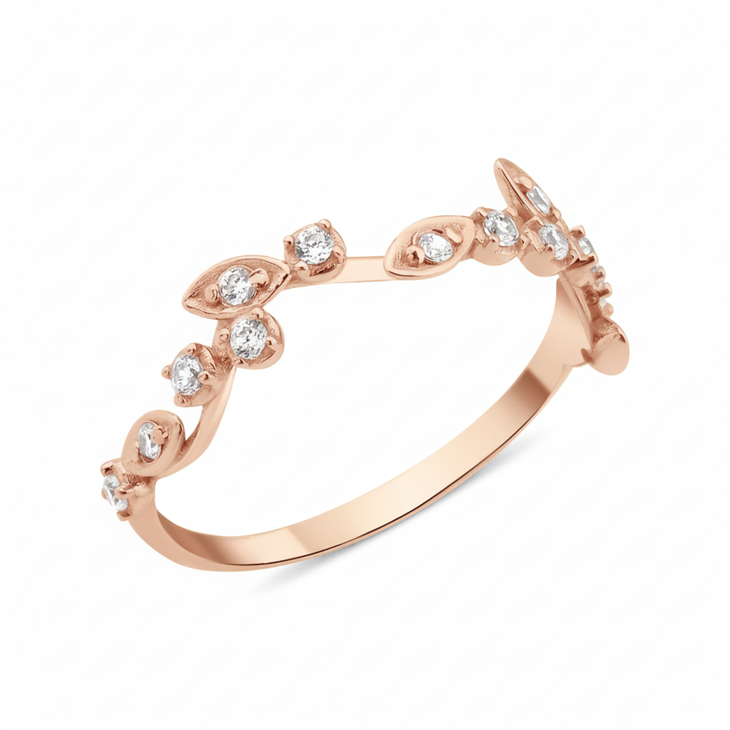 rose gold vine ring on a white background