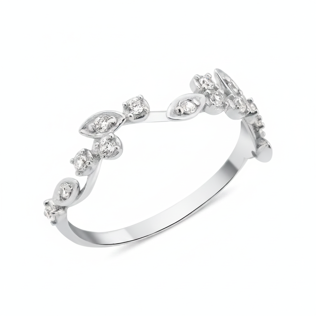 white gold vine ring on a white background