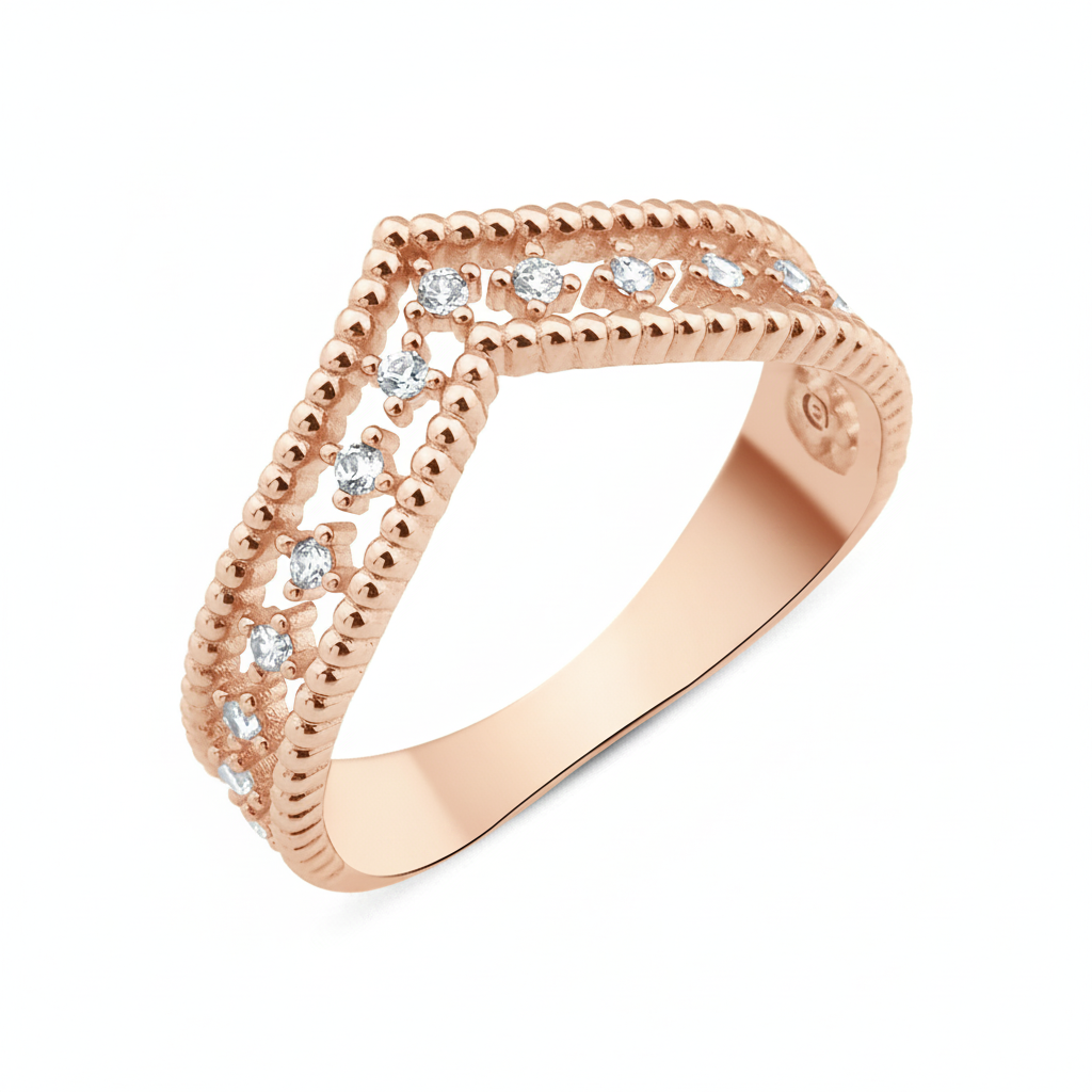 rose gold chevron Cresta ring on a white background
