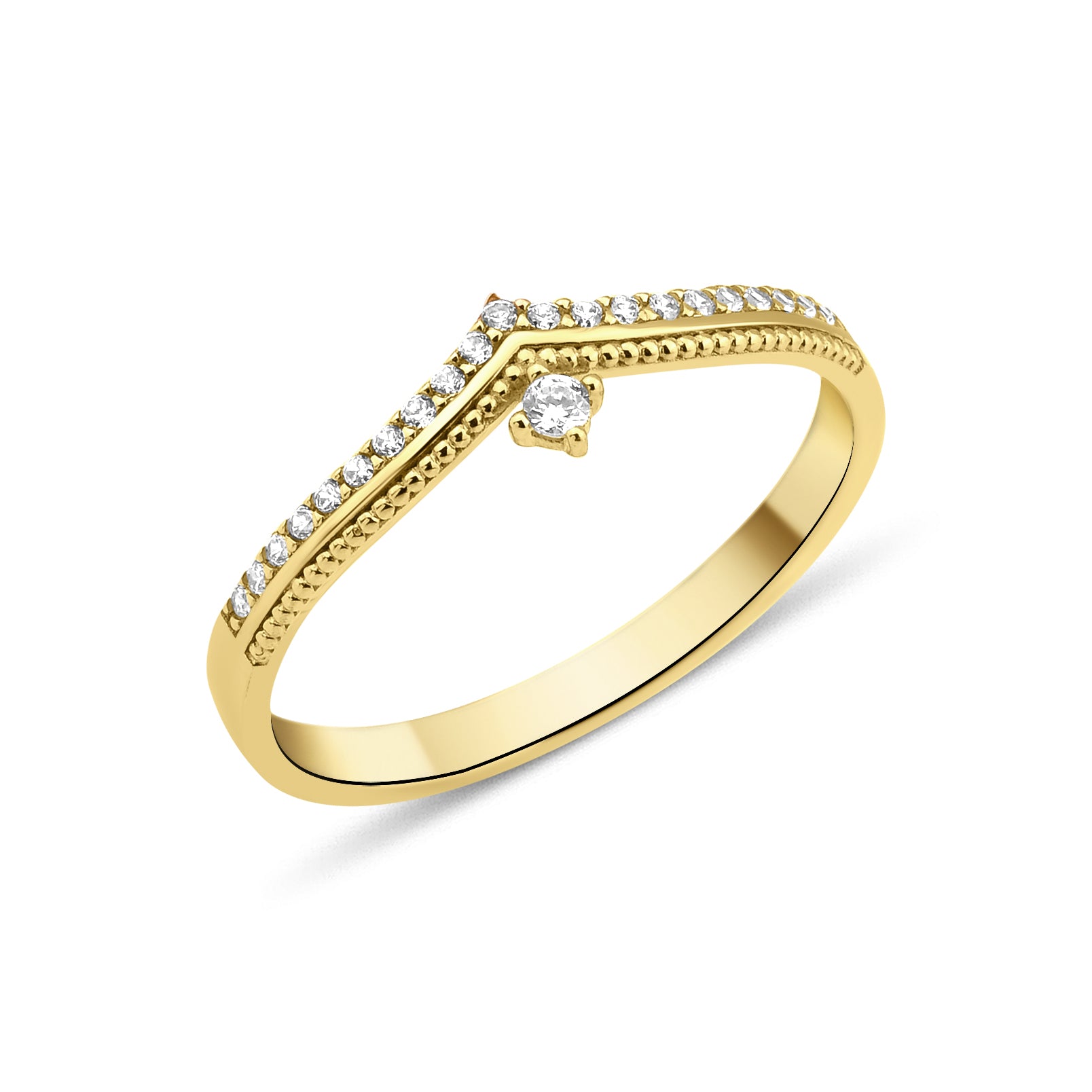 yellow gold Vesper chevron drop ring on a white background
