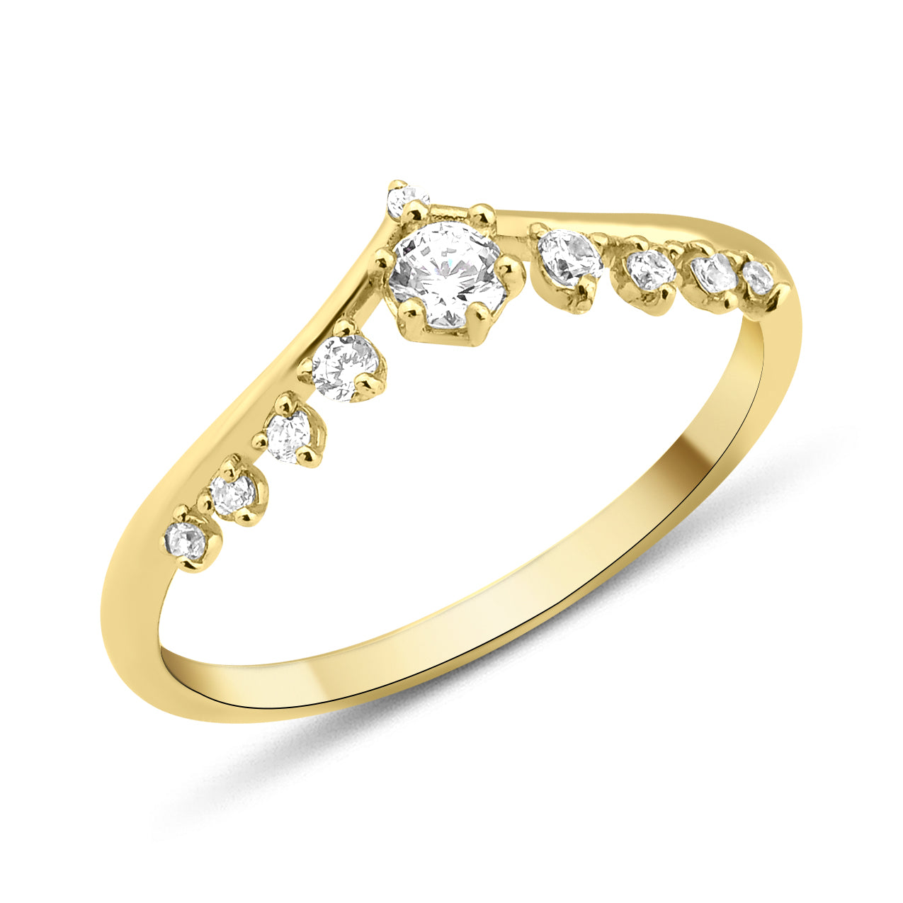 yellow gold Cresta crown ring on a white background