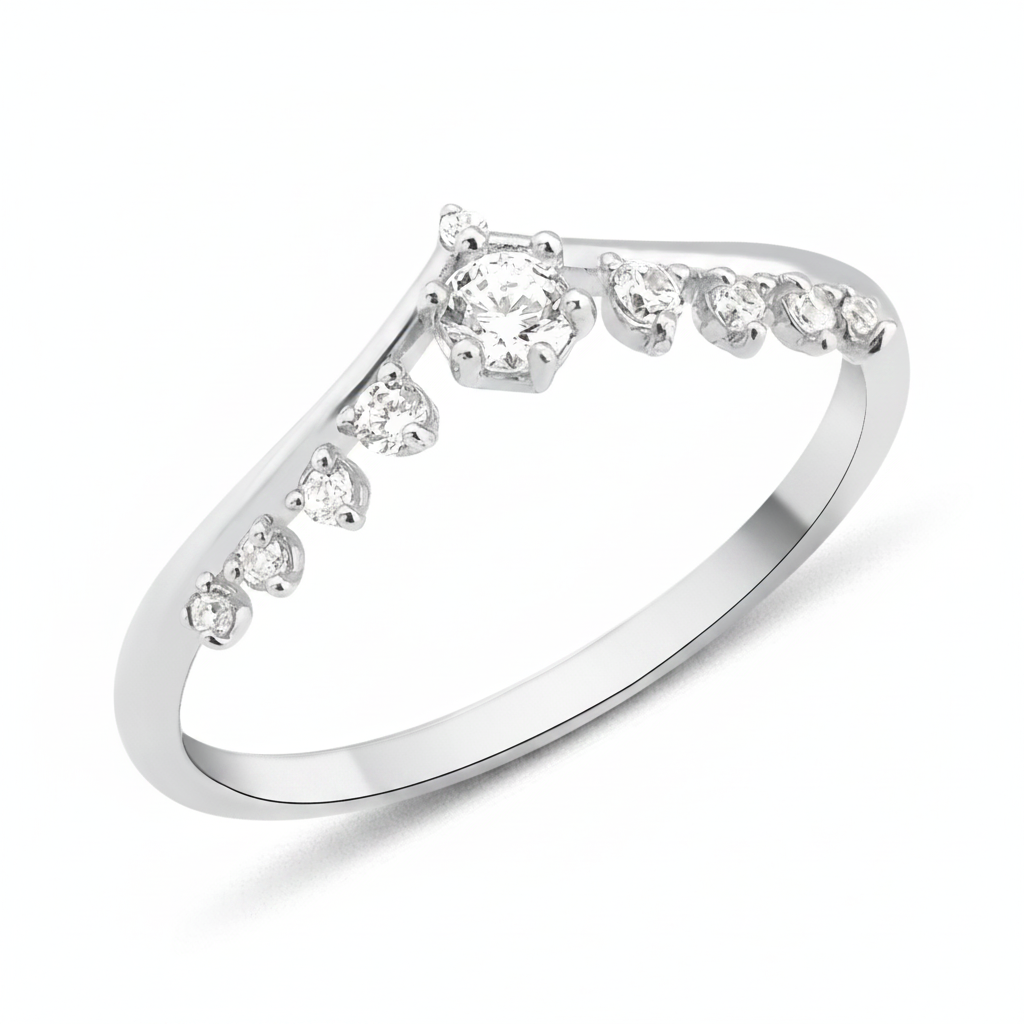 white gold Cresta crown ring on a white background