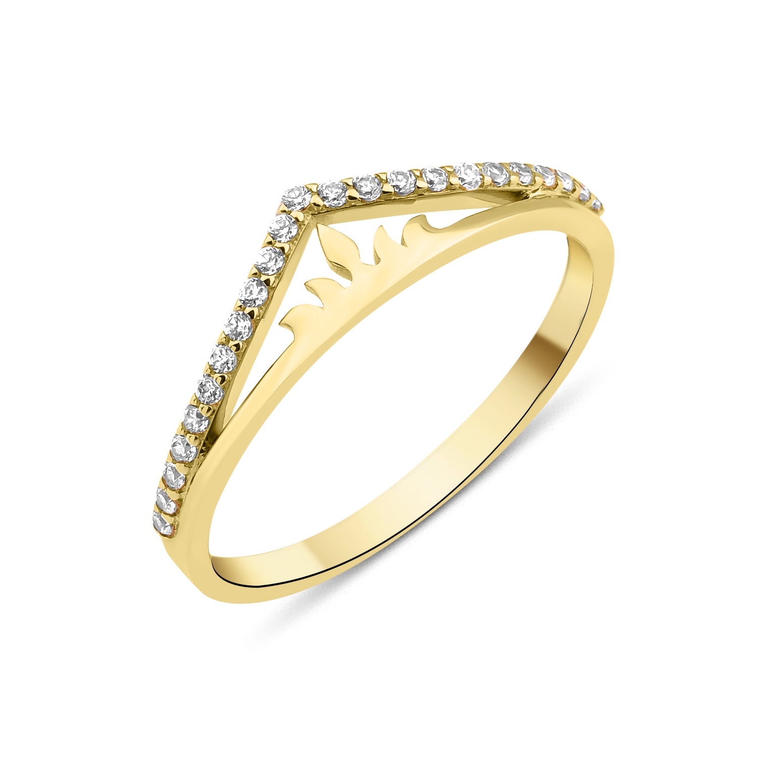 yellow gold Solis sunburst ring on a white background