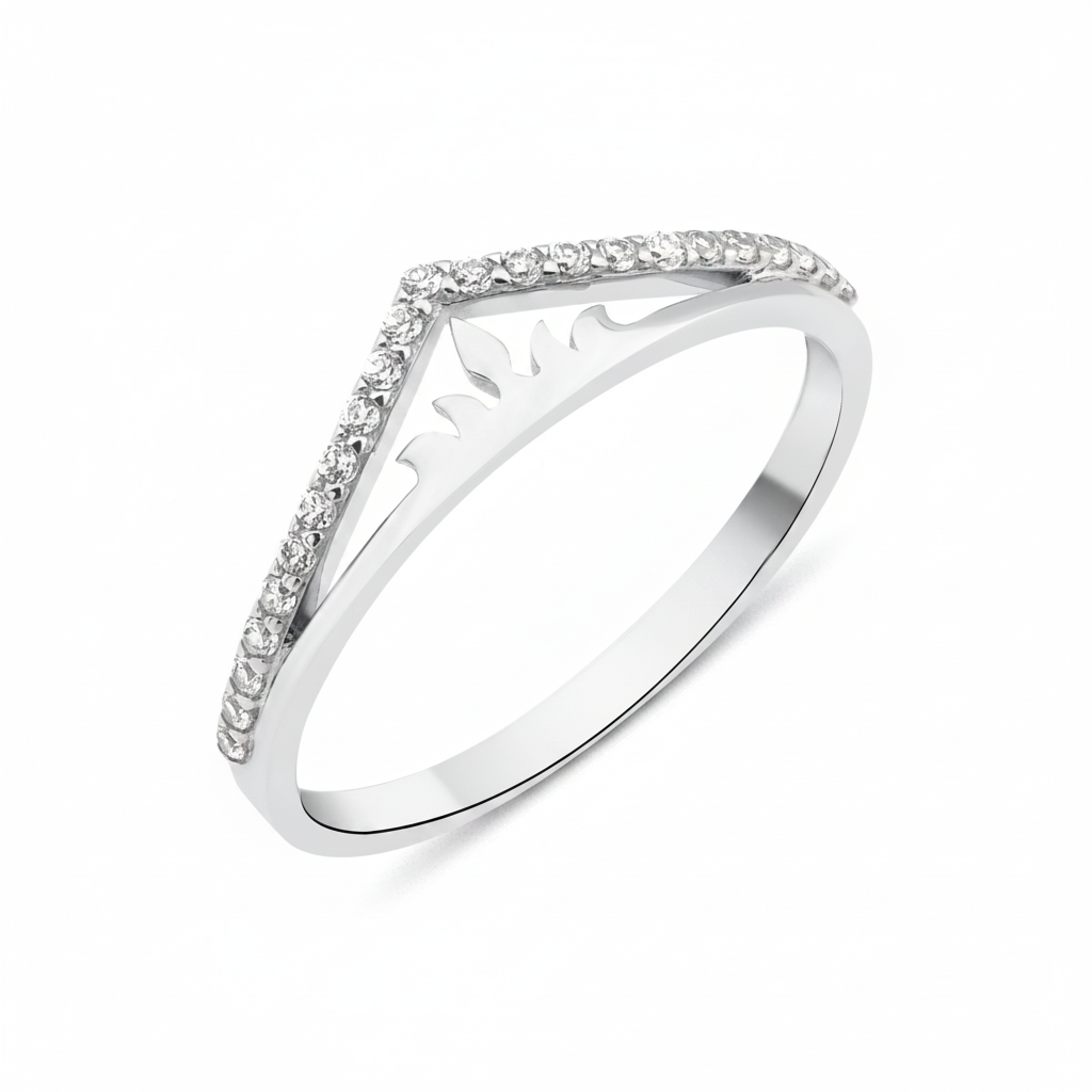 white gold Solis sunburst ring on a white background