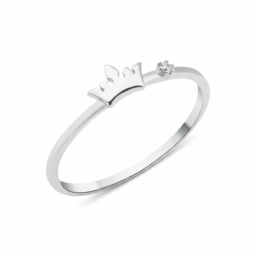 white gold Kira crown ring on a white background