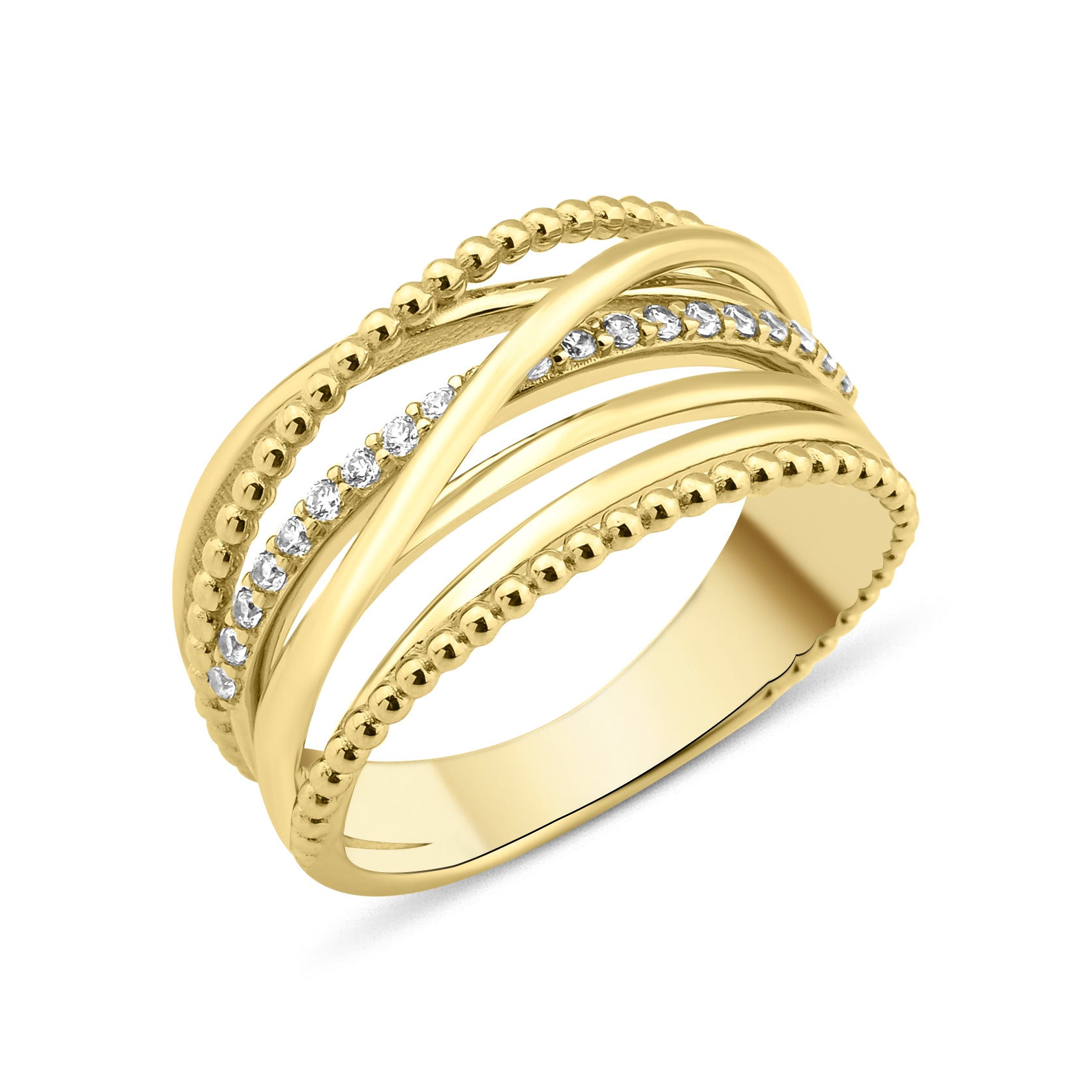 yellow gold Aria weave ring on a white background