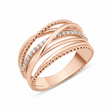 rose gold Aria weave ring on a white background