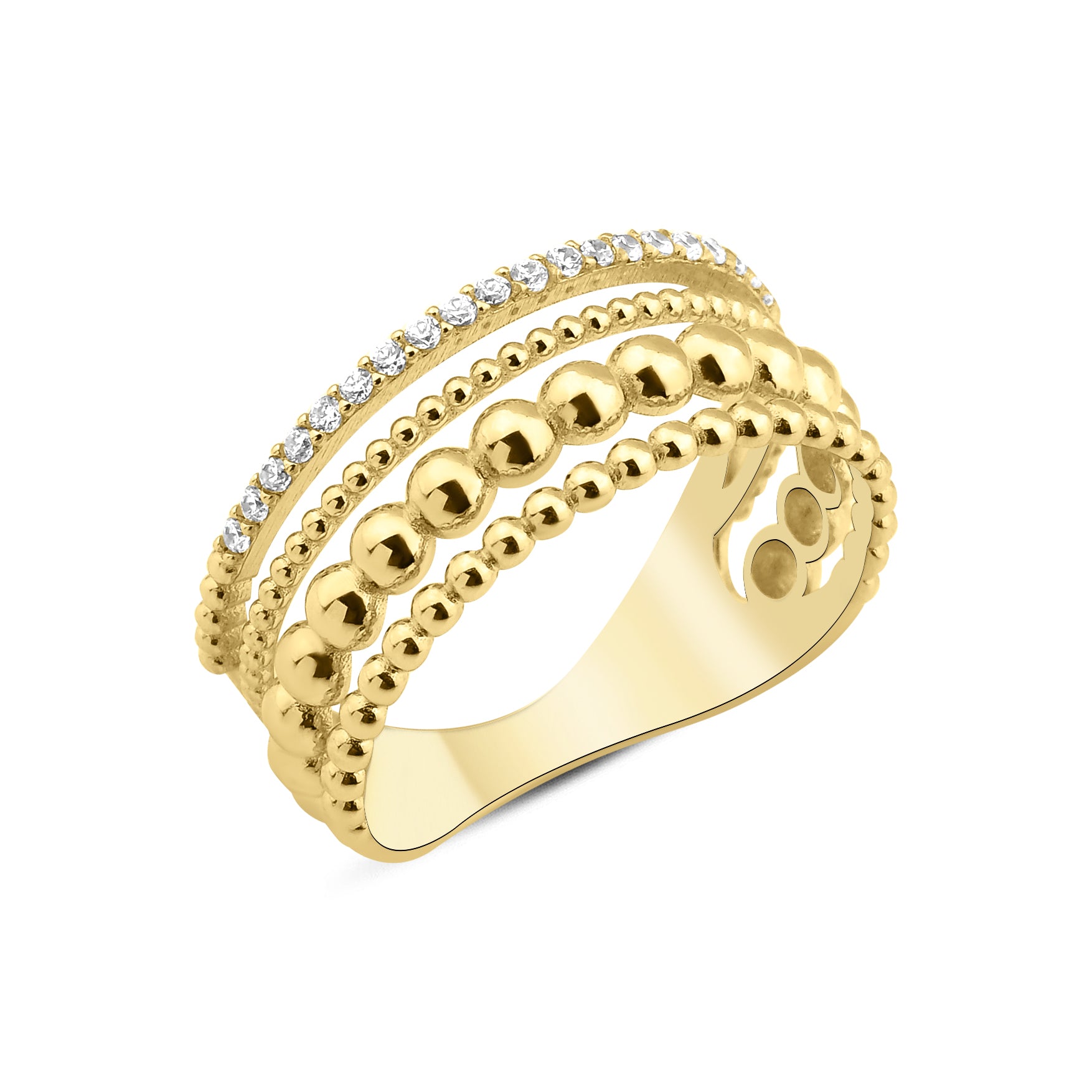 yellow gold Cadence multi-row stack ring on a white background