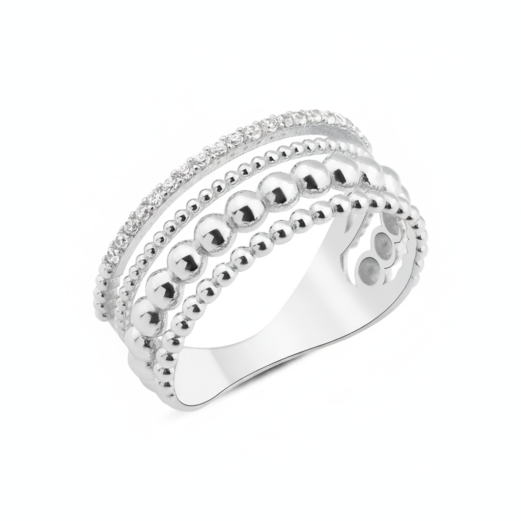 white gold Cadence multi-row stack ring on a white background