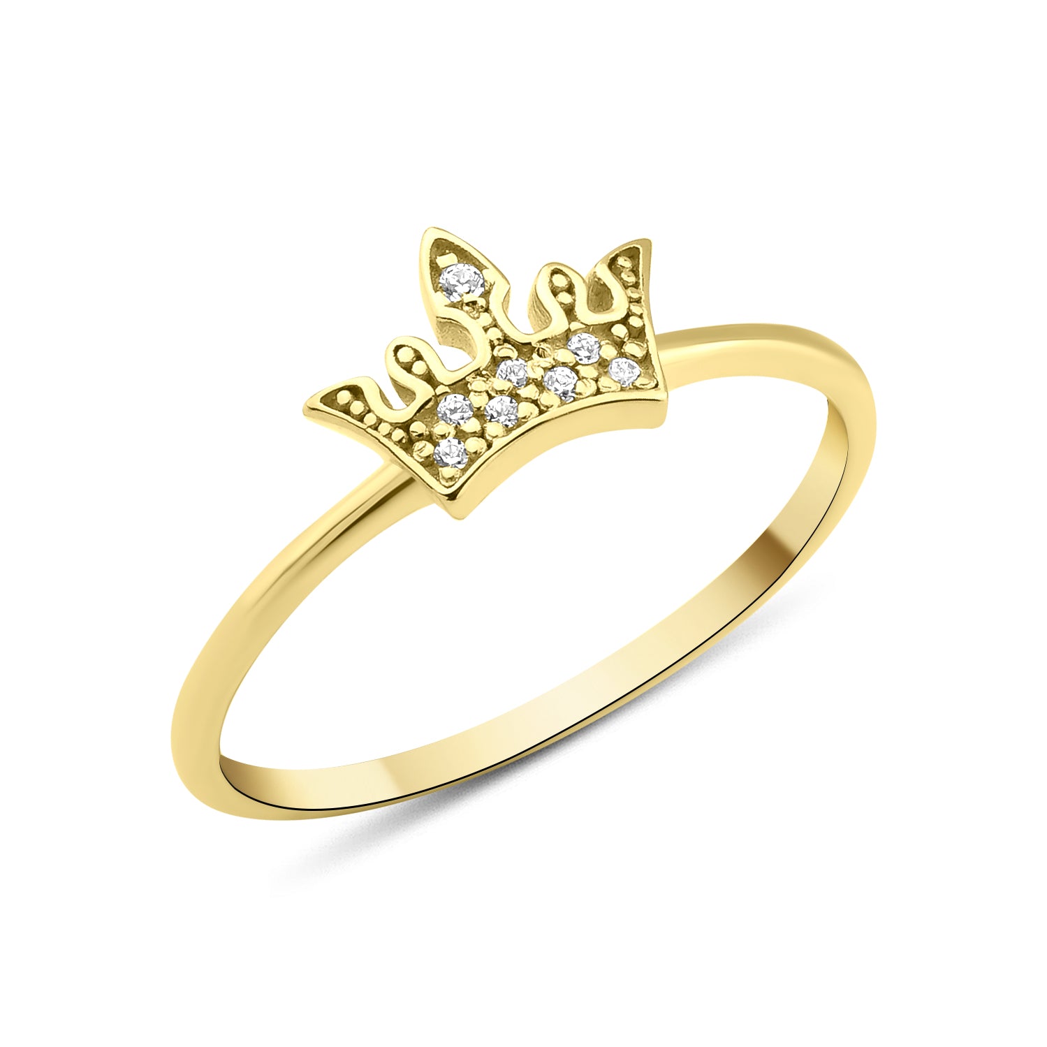 yellow gold Reina crown ring on a white background