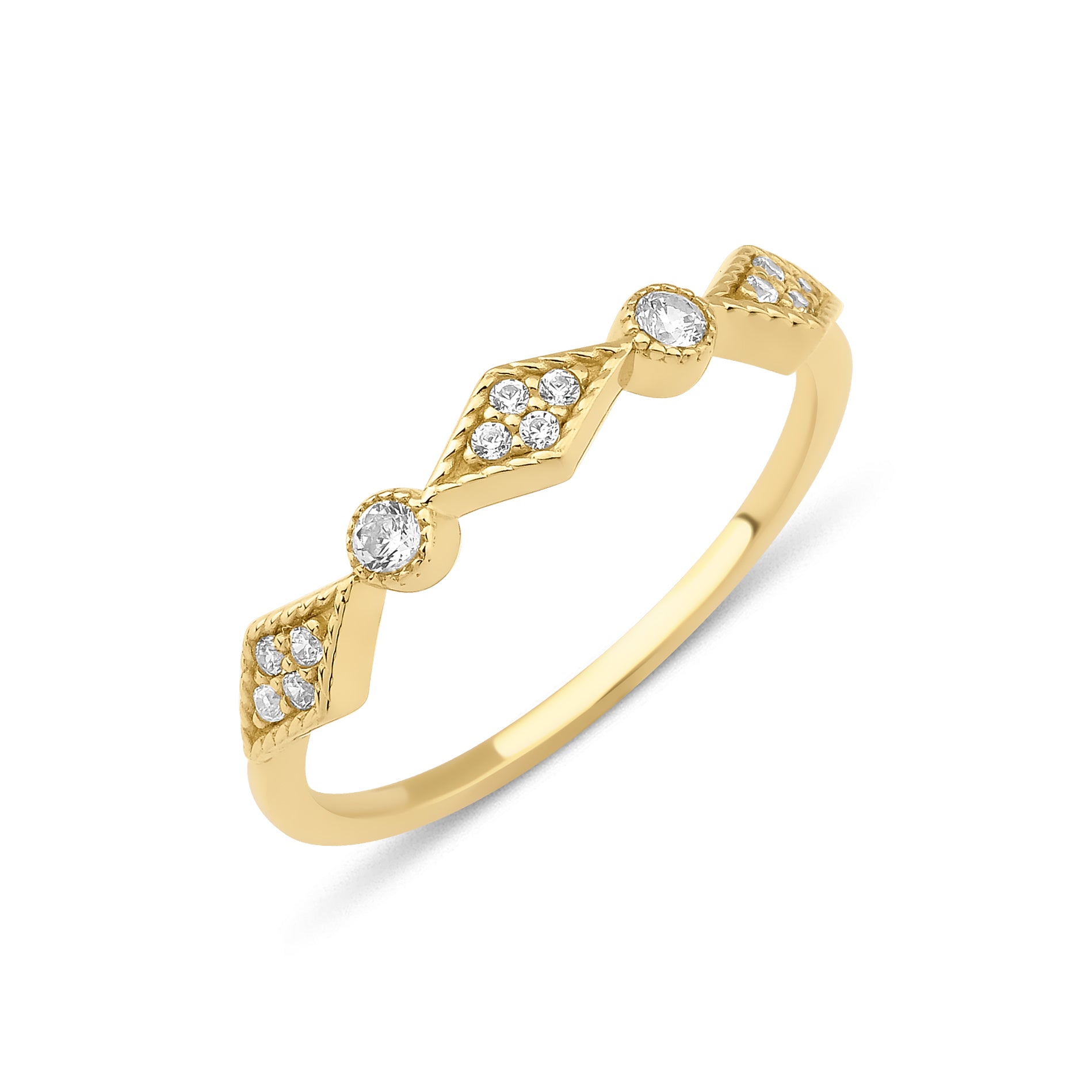 yellow gold Solene station ring on a white background