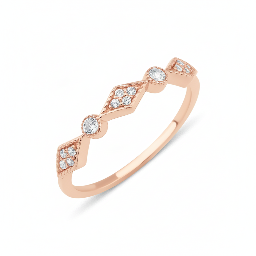 rose gold Solene station ring on a white background