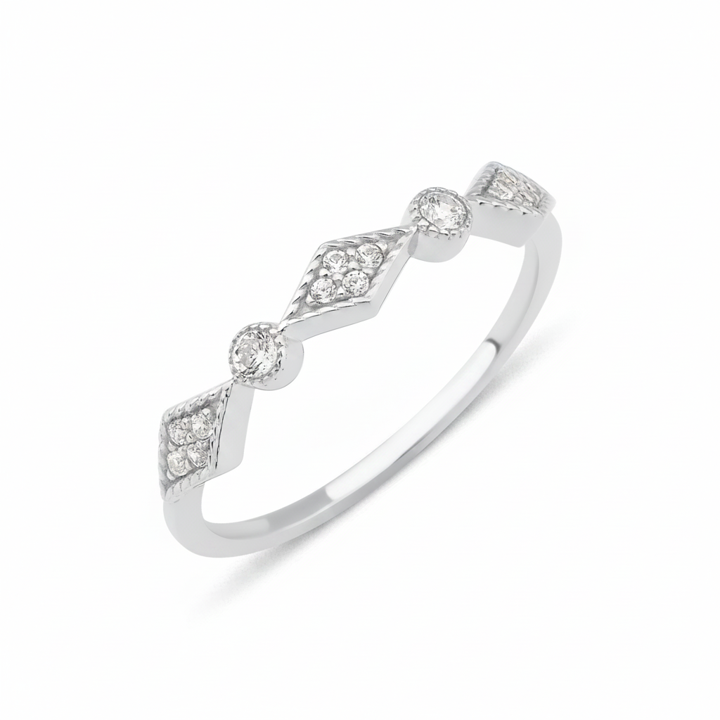 white gold Solene station ring on a white background