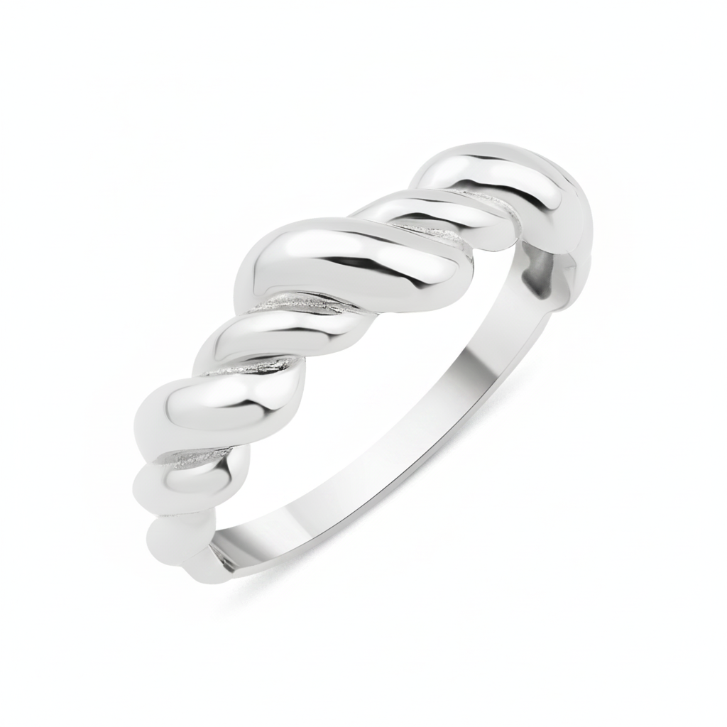 white gold Volute twist ring on a white background