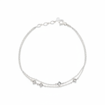 white gold double chain bracelet with square stone stations on white background