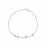 white gold double chain bracelet with square stone stations on white background
