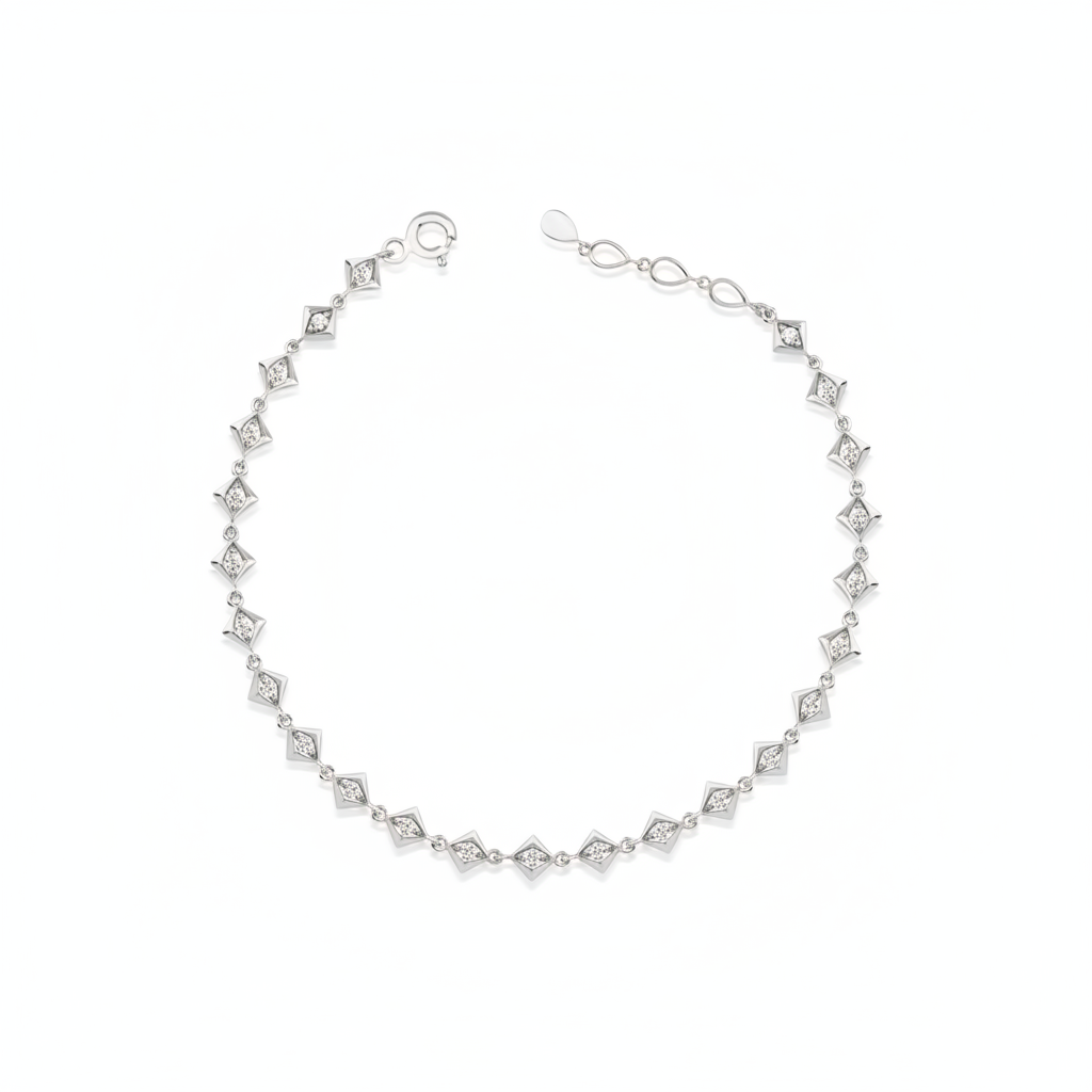 white gold Tessera link bracelet on a white background