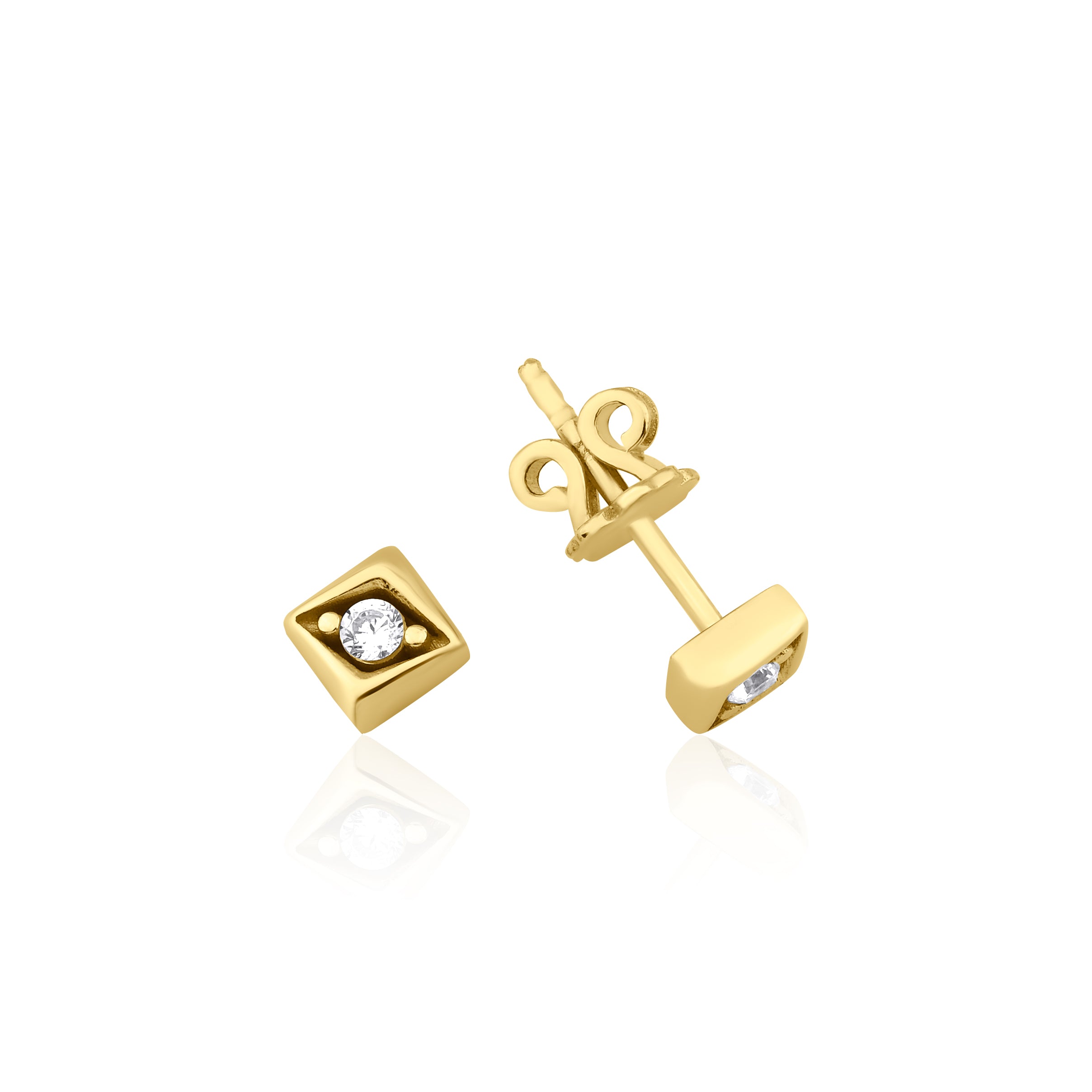 yellow gold Vera stud earrings on a white background