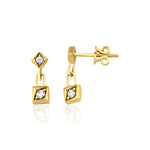 yellow gold Sora drop earrings on a white background