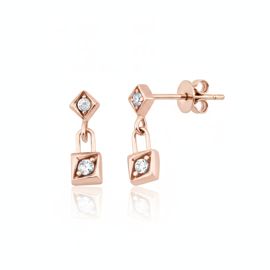 rose gold Sora drop earrings on a white background