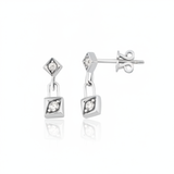 white gold Sora drop earrings on a white background