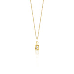 yellow gold padlock necklace on a white background