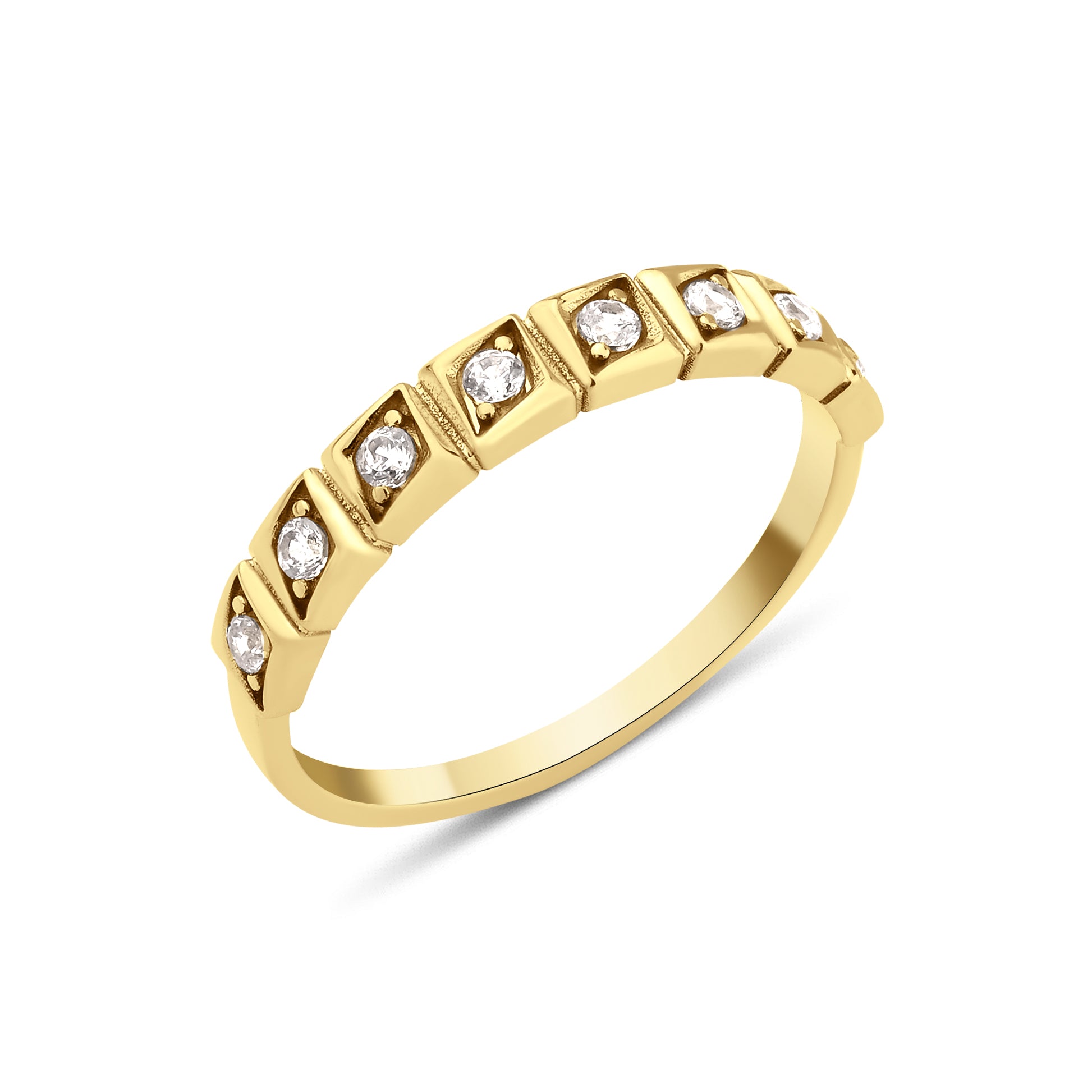 yellow gold Quadra row ring on a white background
