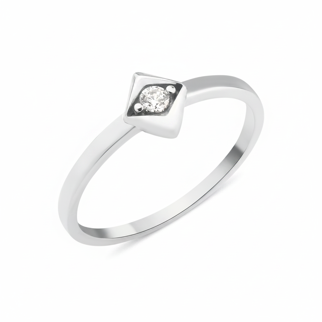 white gold Quadra bezel ring on a white background