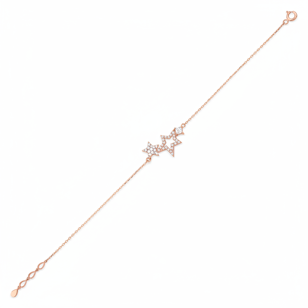 rose gold Astra star charm bracelet on a white background