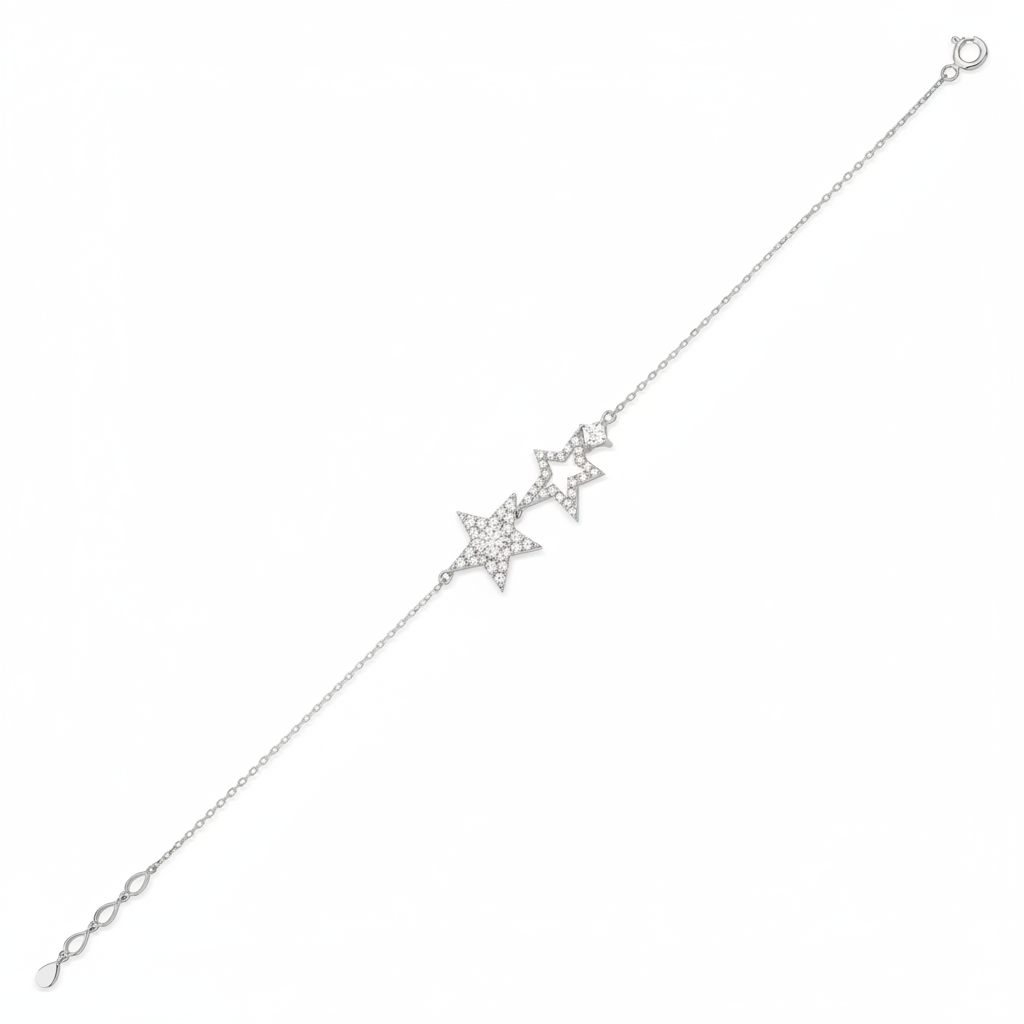 white gold Astra star charm bracelet on a white background