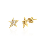yellow gold Astra star stud earrings on a white background