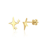 sculpted star cluster earrings in yellow gold on a white background
