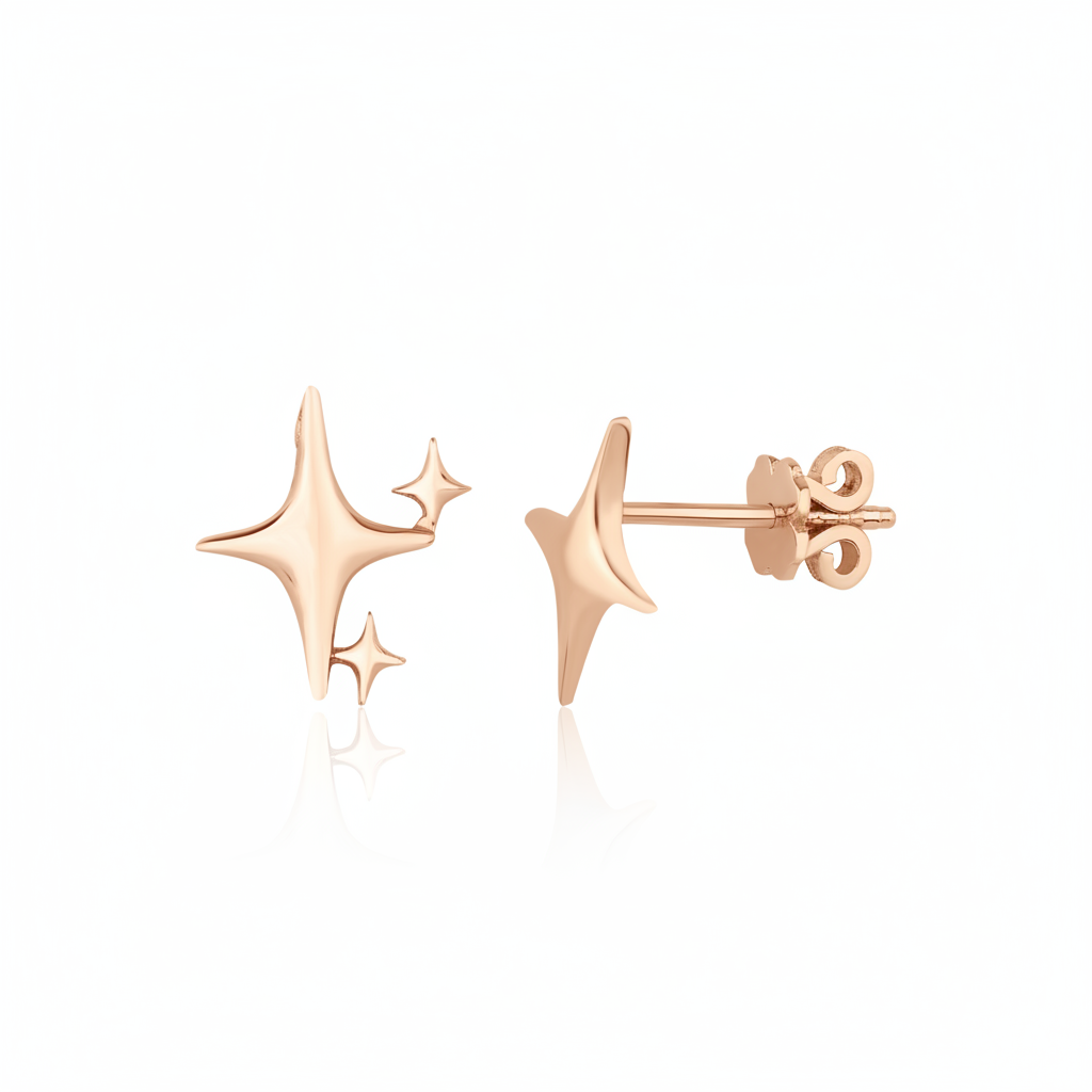 sculpted star cluster earrings in rose gold on a white background