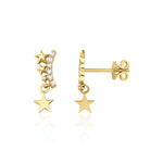 star arc drop earrings in yellow gold on a white background