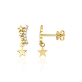 star arc drop earrings in yellow gold on a white background
