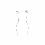 star drop earrings with wavy chains in white gold on a white background