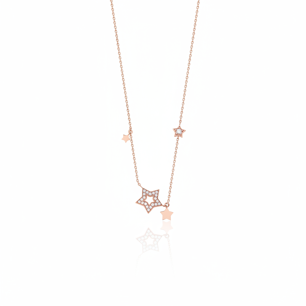 star station necklace in rose gold on a white background