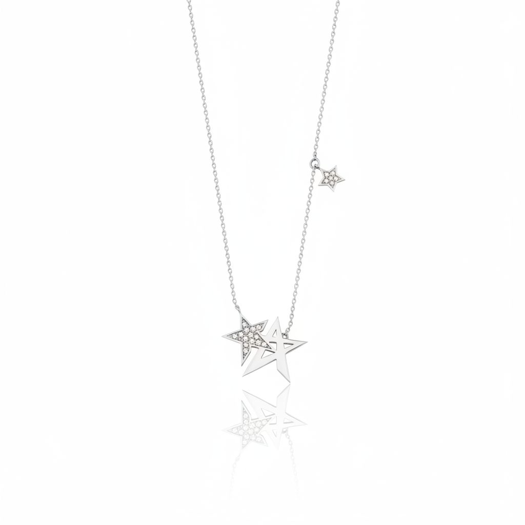 star cluster necklace in white gold on a white background