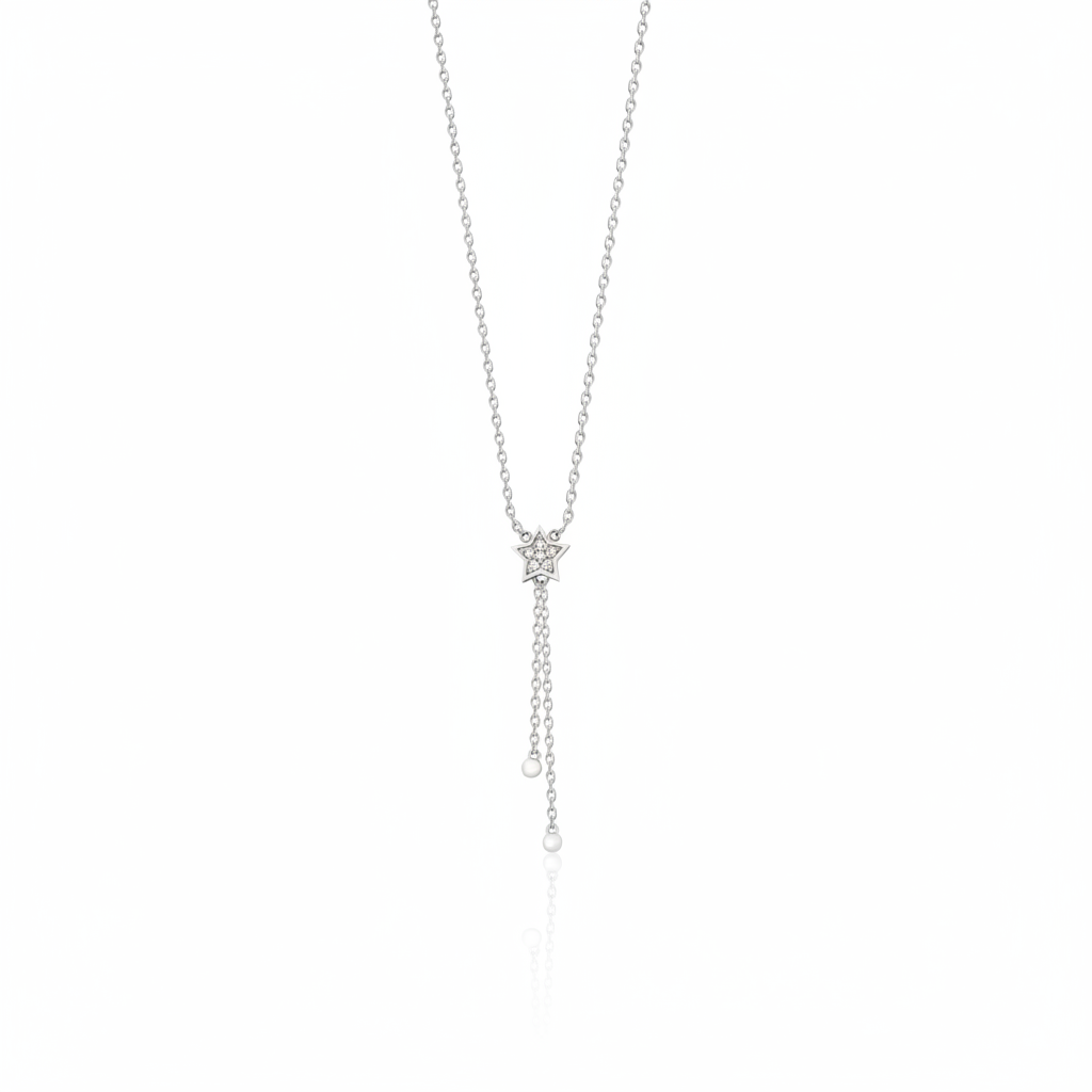 star drop necklace in white gold on a white background
