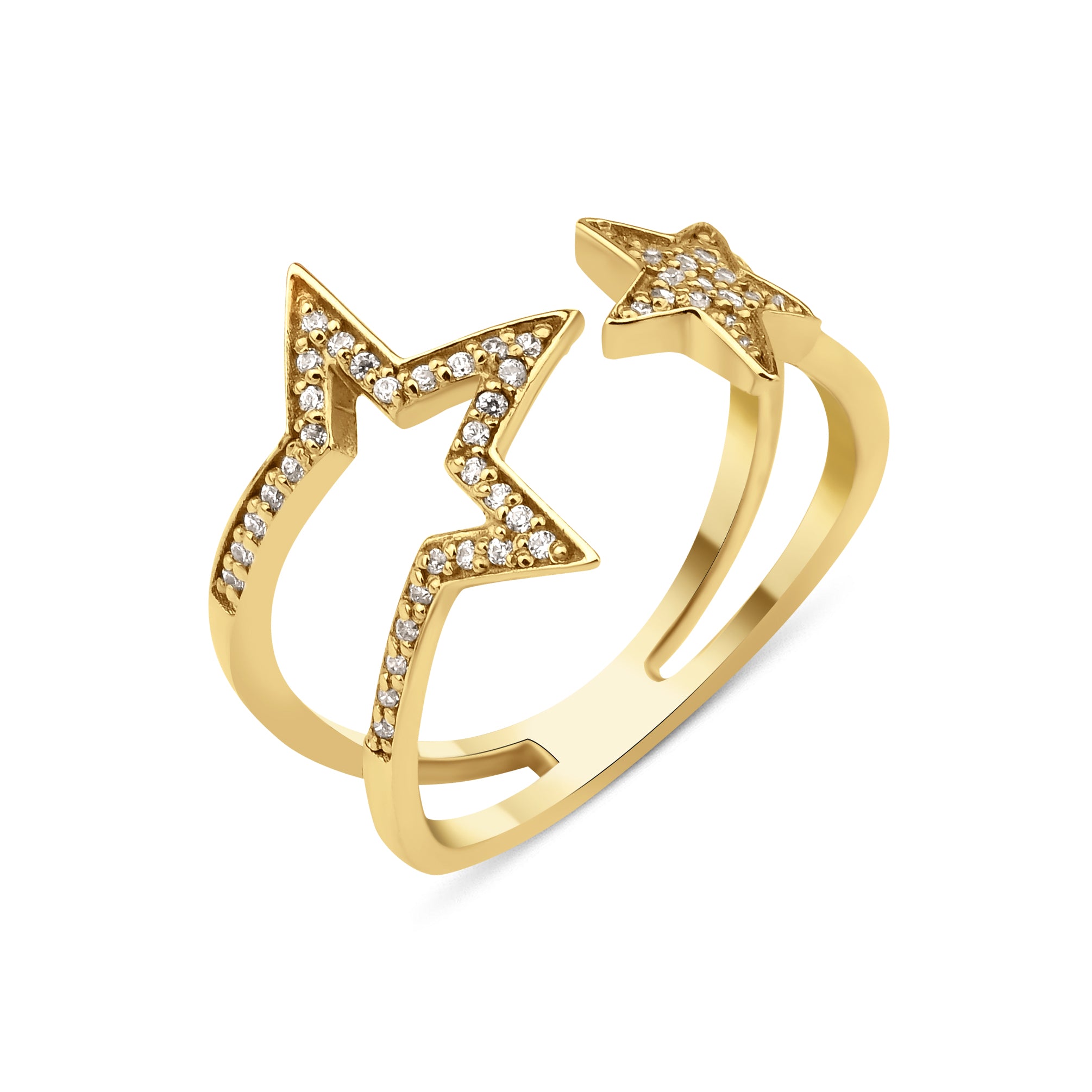 double-band star ring in yellow gold on a white background