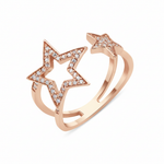 double-band star ring in rose gold on a white background