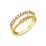 beaded star band ring in yellow gold on a white background