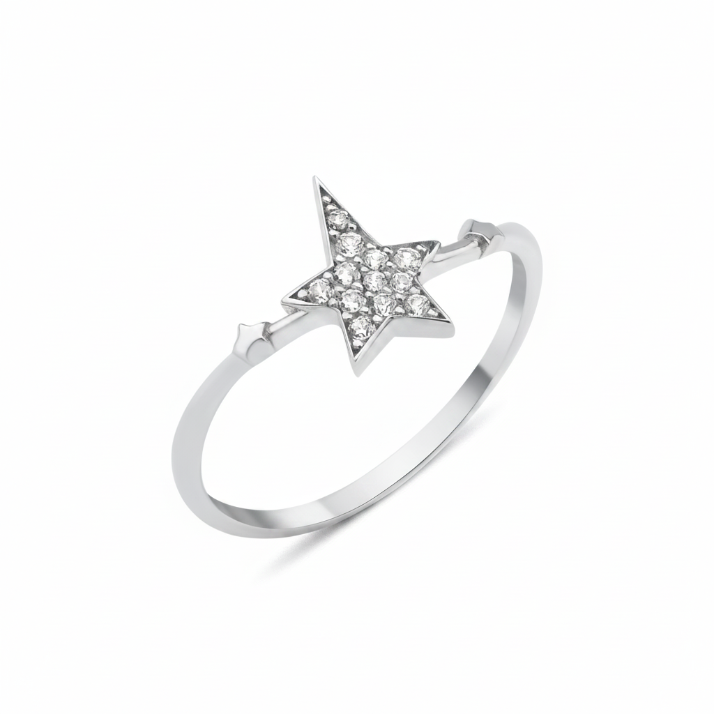 star cluster band ring in white gold on a white background