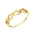 openwork star link ring in yellow gold on a white background