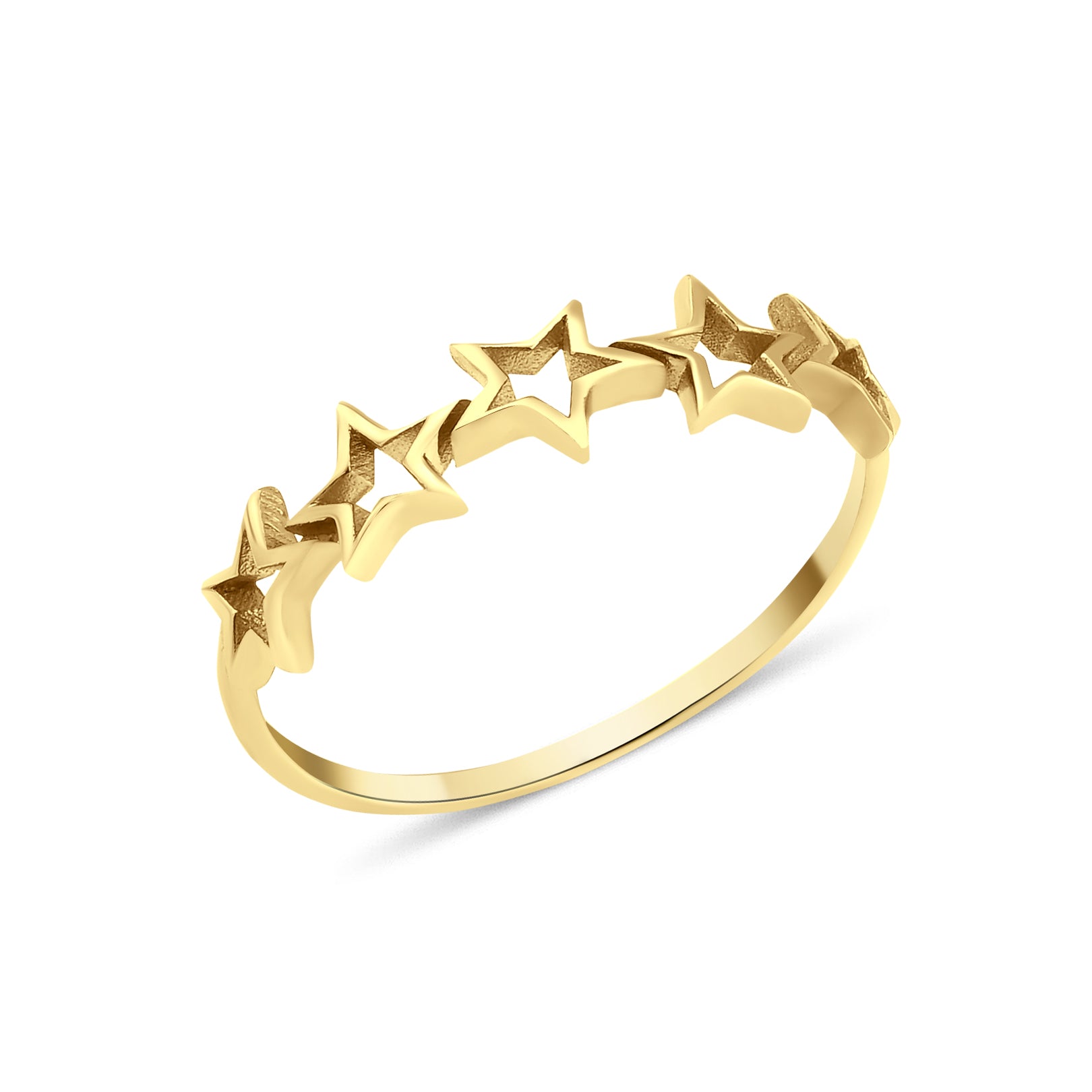 openwork star silhouette ring in yellow gold on a white background