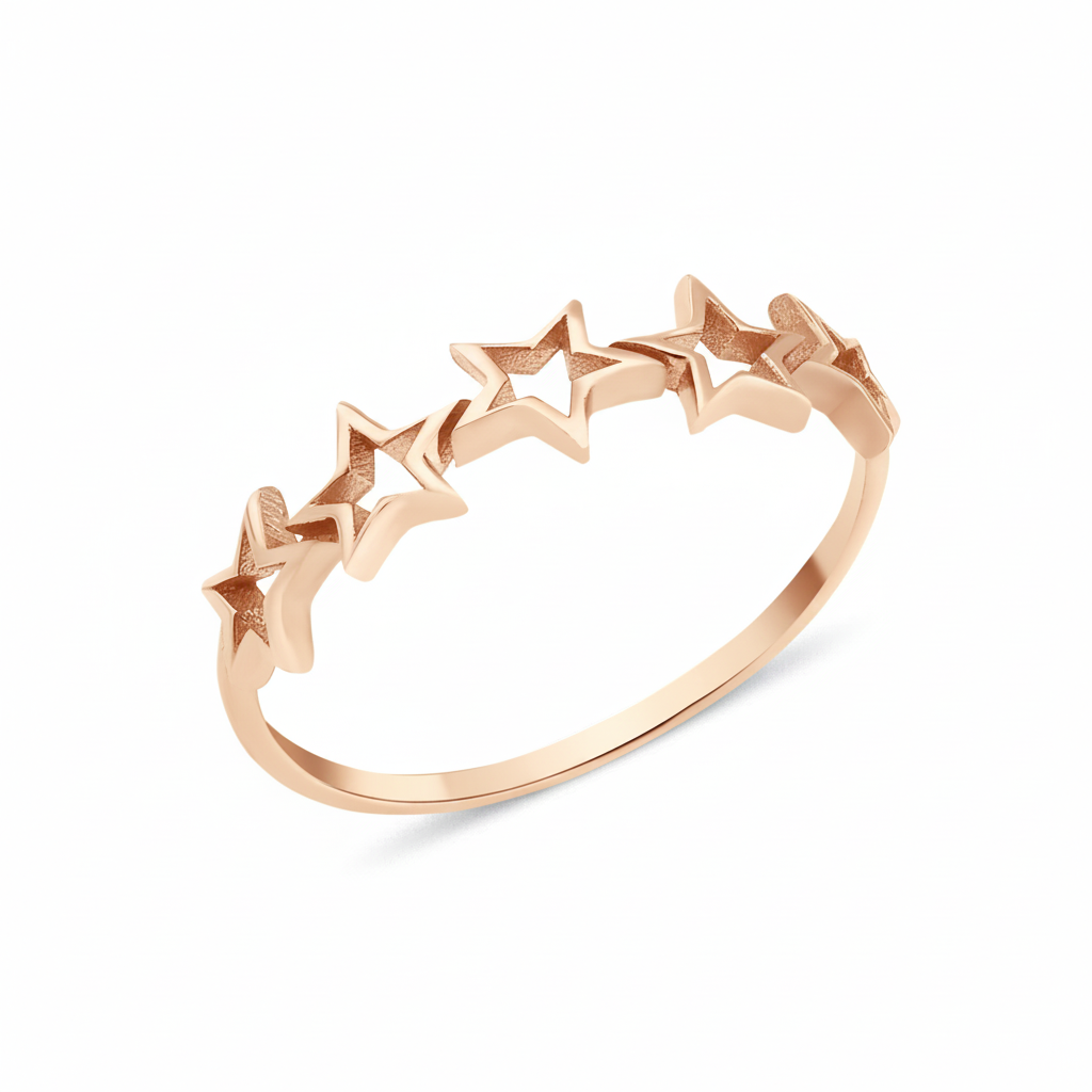 openwork star silhouette ring in rose gold on a white background
