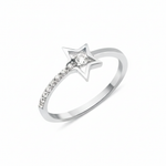 open star ring with a stone trail in white gold on a white background